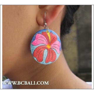 Woman Earring Woods Floral Hand Painting